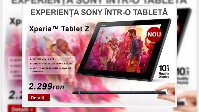 <b>Sony Xperia Tablet Z ajunge În România prin evoMAG.ro; Iată detalii!</b>Sony Xperia Tablet Z, tableta prezentată la începutul acestui an a ajuns în sfârșit și în România prin retailerul evoMAG.ro, prin care costă 2.299 lei. Tableta se afla în stoc în acest moment și vine în varianta de culoare neagră. &nbsp;...
