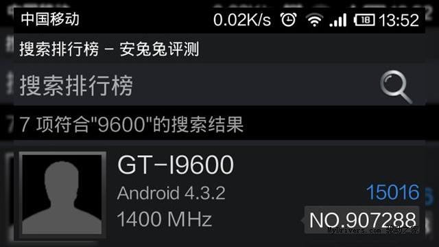 <b>Samsung GT-i9600 surprins rulând Android 4.3.2; Să fie Galaxy S4 Plus?</b>Se pare că seria Galaxy S4 e pe cale să devină uriașă, dacă ne luăm după ultimele zvonuri, care par să indice către existența încă unui model de acest gen. Un GT-I9600 a fost descoperit în lista celor de la AnTuTu, cu Android 4.3.2 la bord....