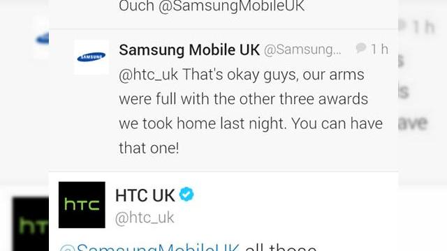 <b>Samsung și HTC se atacă pe Twitter pe tema review-urilor negative; Intervine și LG!</b>Se pare că atunci când se decernează premii pentru cel mai tare smartphone al anului apele devin tulburi. Ieri HTC One a fost numit "cel mai tare telefon din 2013" de către autorităti telecom britanice, după care HTC UK s-a bucurat pe Twitter de...