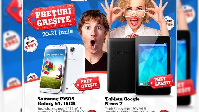 <b>Prețurile "greșite" eMAG.ro continuă, astăzi cu Galaxy S4 sub 2700 de lei și iPad-uri la reducere</b>Canicula a însemnat mereu reduceri de prețuri la gadgeturi, dintr-un motiv sau altul... eMAG.ro respecta tradițiă și vine cu o nouă rundă de "prețuri greșite", după cea de acum câteva zile. Acum modele ca iPad 4 și Samsung Galaxy S4 sunt...