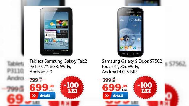 <b>Cele mai noi reduceri și promoții din oferta eMAG.ro: telefon Lumia la pachet cu ultrabook Toshiba și multe altele!</b>Descoperim o nouă serie de reduceri și promoții la eMAG.ro, inclusiv unele pentru device-uri Samsung cu diagonală mică și mare. Astfel, aflați că tableta Samsung Galaxy Tab 2 7 costă acum 699 lei, după o reducere de 100 de lei. &nbsp; Terminalul...