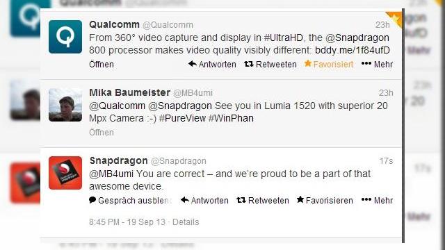 <b>Qualcomm confirmă procesorul Snapdragon 800 de pe Lumia 1520, neagă apoi spusele sale</b>Contul oficial de Twitter al celor de la Qualcomm a răspuns unui fan de pe Twitter, confirmând faptul că procesorul Snapdragon 800 se va afla la interiorul lui Nokia Lumia 1520. Ulterior companie a retractat cele spuse, dar confirmarea rămâne și o...