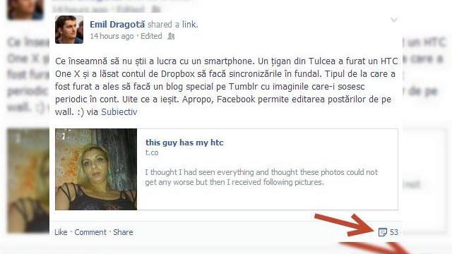 <b>Ce se Întâmplă când combini un hoț, HTC One X și Dropbox?</b>Am cont de Facebook de peste 4 ani de zile, dar niciodată nu am avut un status pe celebra rețea socială care să strângă peste 40 de share-uri în mai puțin de 12 ore. Nu este meritul meu că am găsit chestia asta, la rândul meu am preluat și am...