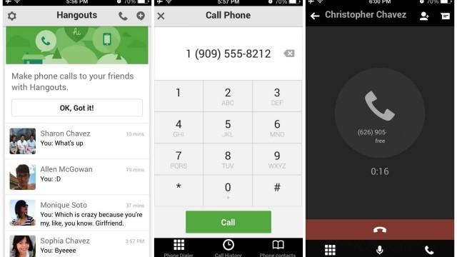 <b>Hangouts pentru iOS primește apelare vocală gratuită, nu mai necesita SIM la bordul terminalului</b>Aplicația Google Hangouts pentru iOS a primit o actualizare importantă, care va aduce câteva funcții binevenite pe terminalele voastre. Softul le permite acum utilizatorilor să realizeze apeluri gratuite, dar doar în SUA și Canada deocamdată....