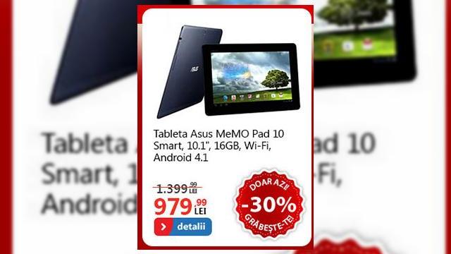 <b>Tableta ASUS MeMo Pad 10 Smart și Samsung Galaxy S3 primesc reduceri de 420, respectiv 120 de lei</b>eMAG.ro are o serie de oferte atractive în această săptămână, în pregătirea pentru Black Friday de peste mai puțin de 3 săptămâni. Astfel vedem tableta ASUS MeMo Pad 10 Smart cu procesor Tegra 3 scăzând sub pragul psihologic de 1000 de lei....