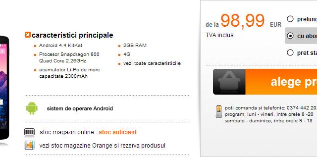 <b>LG Nexus 5 disponibil pe negru la Orange România, cu preț de 98.99 euro</b>Orange România oferă de azi telefonul LG Nexus 5, pornind de la prețul de 98.99 euro cu abonament nou. La liber telefonul costă 488.99 euro la acelasi operator, iar acest device vine cu suport 4G și voce HD. Deocamdată Vodafone nu a...