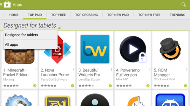 <b>Google Îmbunătățește vizibilitatea aplicațiilor pentru tablete in Play Store</b>Deși mai are ani lumină până să ofere aplicații optimizate pentru tablete la fel de bune ca și cele de pe iOS, Google a îmbunătățit filtrarea aplicațiilor pentru terminale cu ecran mare în Play Store. &nbsp; Astfel, dacă sunteți posesor de...