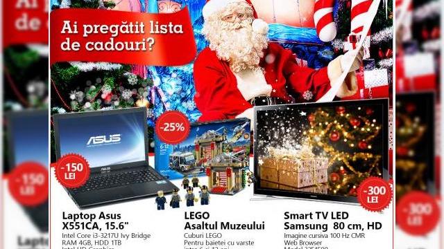<b>eMAG.ro ne propune oferte speciale pentru cadouri de Moș Crăciun</b>Cam acum ar fi cazul să începeți să comandați cadourile de la Moș Crăciun, dacă vreți ca ele să ajungă la timp. eMAG.ro vine în întâmpinarea celor care au lăsat cumpărăturile de astfel de cadouri pentru ultima clipă, cu o serie de...