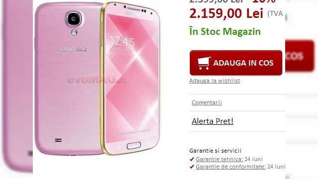<b>Samsung Galaxy S4 roz cu margine aurită, acum la reducere de 10% la evoMAG.ro</b>Dacă vrei să cumperi de acum un cadou de Valentine&#39;s Day și 1 martie pentru ea și eventual ți-au mai rămas bani după sărbători, uite o sugestie tare interesantă. E vorba despre un Galaxy S4, dar un orice S4, ci un model roz cu margini aurite...