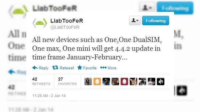 <b>Varianta internațională a lui HTC One va primi update-ul Android 4.4.2 până la sfârșitul lunii februarie</b>Potrivit unui tweet postat pe contul de twitter @LlabTooFer, administrat de cineva din interiorul companiei HTC, se pare că update-ul Android 4.4.2 pentru HTC One, varianta internațională, va sosi până la sfârșitul lunii februarie. &nbsp; De...