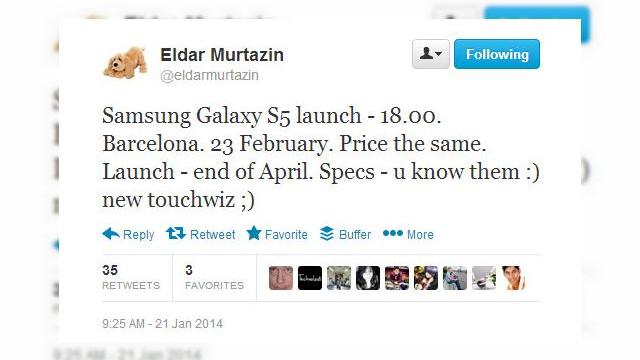 <b>Avem data de lansare preliminară a lui Galaxy S5! Cel mai de vază blogger rus tech confirmă!</b>Ca de obicei vă recomandăm să priviți cu precauție informațiile de acest gen, mai ales că bloggerul rus Eldar Murtazin nu mai este o sursă atât de sigură precum în urmă cu 4 ani când sifona Nokia N8. El afirmă cu tărie că Samsung Galaxy S5...