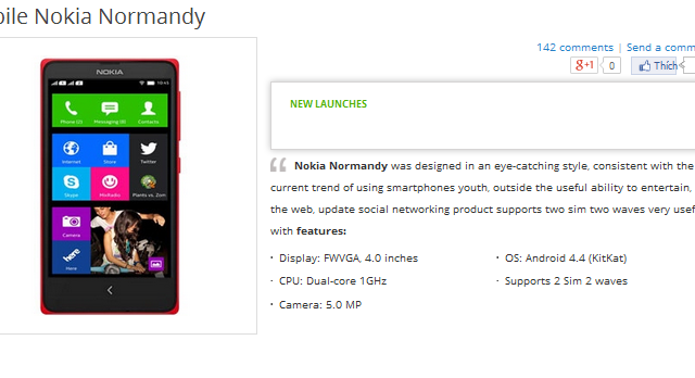 <b>Nokia Normandy menționat pe site-ul unui retailer vietnamez, cu câteva detalii noi</b>Se pare că nu poate trece o săptămână fără noi scurgeri de informații și detalii legate de telefonul Nokia cu Android, cunoscut drept Normandy sau Nokia X. Handsetul a apărut acum pe site-ul unui retailer vietnamez și avem și câteva detalii...