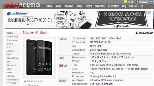 <b>Telefoanele Allview ajung listate pe GSMArena.com În premieră</b>Un site cu o bază de date de telefoane foarte solidă, GSMArena.com a inclus printre modelele listate și două terminale Allview. Premiera ne-a fost semnalată de către un cititor, pe numele de Iustin Pătraș, căruia îi mulțumim. &nbsp; După cum...
