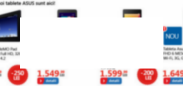 <b>Noutăți ASUS la eMAG.ro: tablete și phableturi cu prețuri sub 2000 de lei</b>Aruncând o privire pe oferta celor de la eMAG.ro găsim câteva produse interesante de la ASUS. Fie că e vorba de tablete sau phableturi, de terminale Android sau Windows 8, toate segmentele sunt acoperite. &nbsp; Astfel, eMAG.ro vinde un ASUS MeMo Pad...