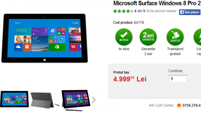 <b>Tableta Microsoft Surface Pro 2 ajunge În România la preț prohibitiv</b>Dacă urmăriți forumul nostru în mod consecvent veți găsi acolo câteva pățanii interesante care vă vor feri de cheltuieli prea mari în plus pentru gadgeturi, dar și informații despre cele mai noi produse sosite în România. Printre ele se...