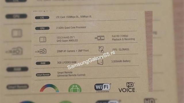 <b>Posibilele specificații ale lui Samsung Galaxy S5 dezvăluite de către cutia acestuia</b>în cursul aceste dimineți, un tipster anonim a trimis o fotografie ce înfățișează ambalajul (cutia) lui Samsung Galaxy S5. Din câte se poate observa, materialul utilizat este același ce a fost folosit și pentru cutia lui Galaxy S4, respectiv...