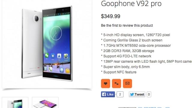 <b>GooPhone V92 Pro, un telefon octa core cu cameră de 13 MP și preț de 349 dolari</b>Brandul chinez GooPhone a devenit subiect de știri pentru clonele de iPad și iPhone pe care le realizează, iar astăzi ei au o serie de telefoane care nu mai sunt doar copii, ci terminale de sine stătătoare. Printre ele se numără și noul GooPhone...