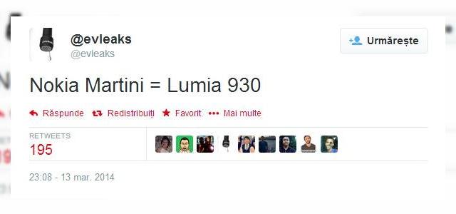 <b>Nokia Lumia 920 este pe cale să primească un succesor; acesta este nimeni altul decât Nokia Martini</b>Lansat acum mai bine de 2 ani, mai precis în septembrie 2012, Nokia Lumia 920 este pe cale să primească un succesor. Acesta va fi nimeni altul decât Nokia Martini, terminal despre care se tot vorbește în ultima perioadă. &nbsp; Informația cu...