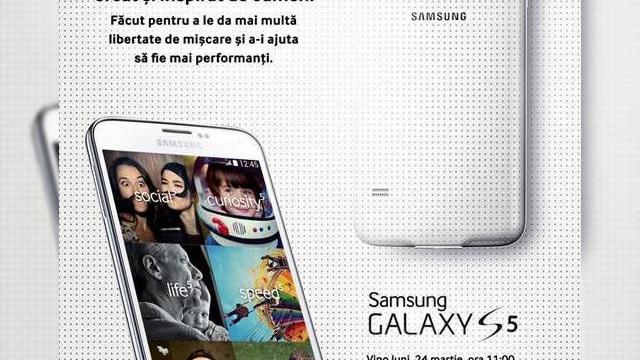 <b>Samsung Galaxy S5 se lansează oficial În România luni pe 24 martie; Vom fi la lansare pentru un hands on!</b>Luni, 24 martie Samsung lansează terminalul sau de top, Galaxy S5 în România, în cadrul unui eveniment la care vom participa. Vom realiza și un hands on cu telefonul și vă vom aduce detalii la cald despre acest model. El a intrat deja în...