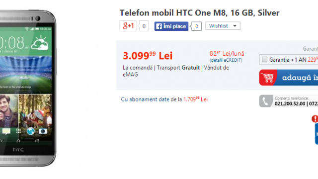 <b>Noul HTC One M8 disponibil acum și prin intermediul eMAG.ro!</b>După ce acum câteva zile evoMAG și Quickmobile anunțau disponibilitatea noului flagship HTC One M8, iată că de astăzi, telefonul este disponibil și prin intermediul eMAG.ro, retailer ce afișează un preț de 3.099 lei pentru varianta gri sau...