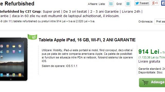 <b>Citgrup.ro oferă tablete iPad recondiționate la prețuri destul de decente plus garanție pe 2 ani</b>CIT Grup, unul dintre cele mai mari magazine IT din România ce dispune de o suprafață de 350mp, și de un spațiu de depozitare total de peste 1500 mp reușește să ofere o serie de produse recondiționate la prețuri destul de atractive, un astfel de...