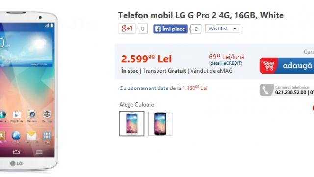 <b>Phablet-ul LG G Pro 2 disponibil de acum și prin intermediul eMAG.ro</b>După ce la începutul acestei luni vă informam că noul phablet al companiei sud-coreene LG, și anume G Pro 2 a ajuns și în România prin intermediul retailer-ului Quickmobile.ro, iată că de astăzi device-ul în cauză se regăsește și în...
