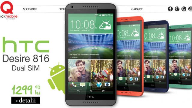<b>Phablet-ul HTC Desire 816 disponibil de astăzi prin QuickMobile.ro la un preț de 1.299 lei</b>Anunțat oficial în cadrul show-ului Mobile World Congress 2014, iată că HTC Desire 816, noul phablet de buget al companiei taiwaneze a ajuns și la noi pe plan local prin intermediul retailerului QuickMobile.ro. Acesta din urmă afișează un preț de...