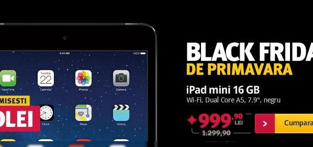 <b>Altex introduce promoția Black Friday de primăvară ce aduce reduceri foarte atractive; iPad Mini 16 GB la doar 999 lei</b>Iată că termenul de Black Friday a început să fie adoptat de către retalieri cu diferite ocazii, iar acum după promoțiile de Black Easter a venit timpul pentru o serie specială de reduceri de primăvară. Astfel, cei de la Altex ne oferă o serie...