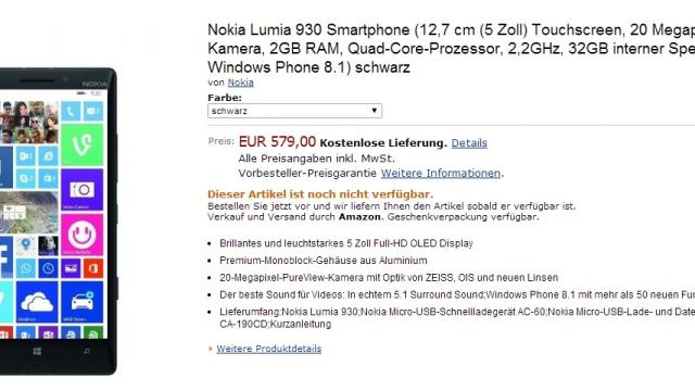 <b>Nokia Lumia 930 disponibil la precomandă prin intermediul Amazon Germania și Franța</b>Lansat acum ceva timp sub forma unei variante internaționale a lui Nokia Lumia Icon, iată că flagship-ul Lumia 930 ajunge acum la precomandă prin intermediul Amazon Germania, respectiv Amazon Franța. Atât Amazon Franța, cât și Amazon Germania...