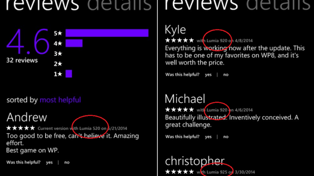 <b>Windows Phone Store include acum și modelul de telefon la reviewurile de aplicații</b>și acum mai țin minte momentul în care în Play Store au început să apară modelele de telefon în dreptul utilizatorilor care postau reviewuri, o actualizare cu adevărat importantă pentru un Store modern. Ei bine, astăzi Windows...