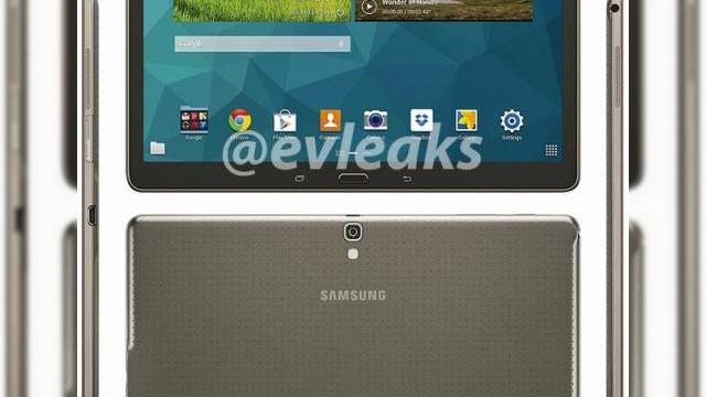 <b>Samsung Galaxy Tab S 10.5 apare În noi imagini, vine cu un spate similar cu Galaxy S5</b>Tableta Super AMOLED Samsung Galaxy Tab S 10.5 e din nou subiect de scăpare și ca de obicei @evleaks e pe recepție și publică imaini cu acest device. Vă reamintesc că terminalul a apărut deja sub formă de specificații și într-o imagine...