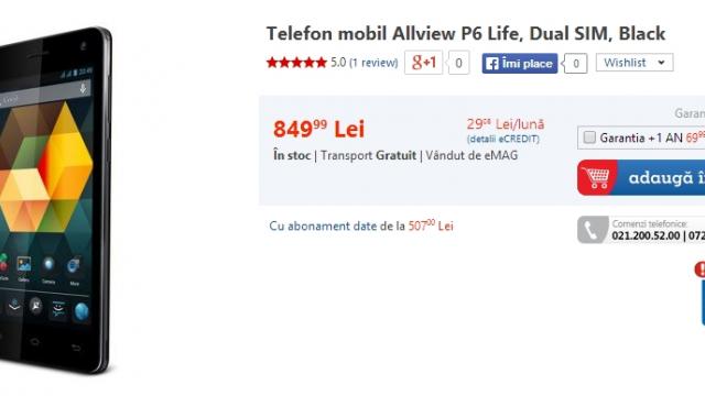 <b>Allview P6 Life Dual-Sim ajunge În oferta celor de la eMAG la un preț de 849 lei</b>Anunțat oficial la mijlocul lunii trecute, iată că Allview P6 Life ajunge începând de astăzi în stocurile unuia dintre cei mai mari retaileri din România, și anume eMAG.ro. Retailer-ul în cauză afișează un preț de 849 lei pentru acest...