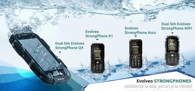 <b>Evolveo STRONGPHONE, telefoane de vară rezistente la apă, șocuri și vibrații; Iată 4 modele atractive (Video)!</b>Evolveo, brand ceh axat pe electronicele digitale și ecologice a adus în România gama de telefoane Strongphone, terminale care rezista la șocuri și apa. Produsele sunt destinate celor care doresc atât un handset performant, cât și unul sigur....