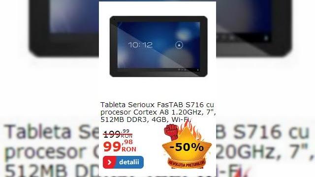 <b>Campania de reduceri eMAG a Început! Tableta Serioux FasTAB S716 la 99 lei și Nexus 5 la doar 1.279 lei</b>După cum vă informam chiar ieri, iată că cei de la eMAG au dat start campaniei de reduceri speciale ce va oferi timp de trei zile discount-uri în valoare totală de 5.000.000 lei. Observăm reduceri foarte atractive la o gamă largă de produse, cum...