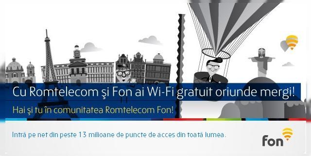 <b>Romtelecom oferă acces gratuit clienților la Internet În peste 13 milioane de puncte de acces WiFi de pe glob prin rețeaua Fon</b>începând cu această lună Romtelecom va oferi clienților săi acces gratuit la Internet la nivel global, prin 13 milioane de puncte de acces WiFi. Acest serviciu e bazat pe opțiunea gratuită Fon, iar pentru a beneficia de serviciu clienții trebuie...