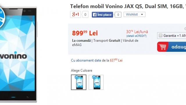 <b>Vonino JAX QS disponibil prin eMAG.ro la un preț de 899 lei; primim 512GB spațiu de stocare În cloud</b>în cursul acestei zile, retailerul eMAG a adaugat în gama de produse și terminalul Vonino JAX QS, device dual-sim ce vine la pachet cu 512 GB spațiu de stocare gratuit în cloud. Prețul listat de către eMAG pentru acest produs este de 899 lei....