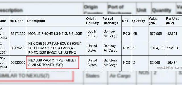 <b>Un prototip al tabletei Google Nexus 8 apare Într-o serie de documente de livrare cu destinația India</b>După ce luna trecută pe web își făceau apariția atât o serie de fotografii, cât și o listă completă de specificații ale tabletei HTC Volantis (Flounder), aceasta așteptându-se a fi un posibil Nexus 9, iată că astăzi apar noi informații...