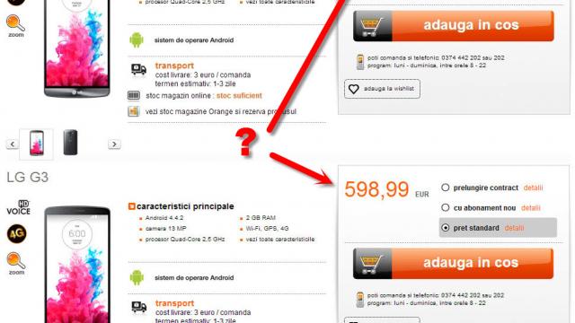<b>[Actualizat] LG G3, Orange și o Întrebare...</b>Nu doresc să fiu răutăcios, voi pune însă o întrebare celor care se ocupă de prețuri la Orange: De ce s-a schimbat prețul inițial al lui LG G3 de la 509 euro din data de 2 iulie la cel actual de 598 euro? &nbsp; &nbsp; Sper să primim un...
