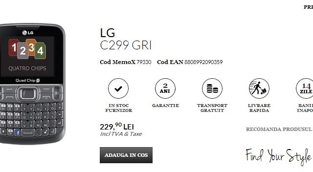 <b>LG C299, terminal quad-SIM disponibil acum În stocul QuickMobile la prețul de 229 lei</b>Printre numeroasele device-uri care mai de care mai inteligente, retailerii de pe piața din România mai aduc și unele terminale mobile ce beneficiază de funcții foarte atractive, un astfel de telefon fiind LG G299. Acesta din urmă a sosit de curând...