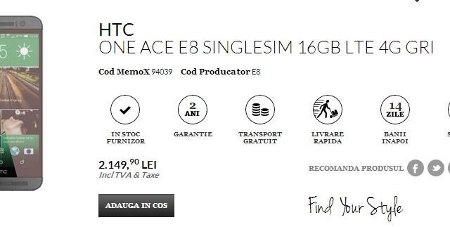 <b>HTC One (E8) debutează În stocurile QuickMobile.ro la un preț de 2.149 lei</b>Iată că astăzi, HTC One (E8), un device lansat ca o alternativă mai accesibilă la One (M8), debutează pe piața din România prin intermediul retailer-ului Quickmobile.ro. Acesta din urmă afișează un preț de 2.149 lei pentru varianta de 16 GB ce...