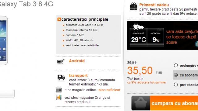 <b>Orange România lansează prima tabletă În Best Deal 4G; Samsung Galaxy Tab 3 8.0 disponibilă la un preț de 269 euro</b>Astăzi, operatorul Orange România ne anunță prin intermediul unui comunicat de presă cu privire la debutul primei tablete în programul Best Deal 4G. Acesta se numește Samsung Galaxy Tab 3 8.0, iar după cum și denumirea programului sugerează,...