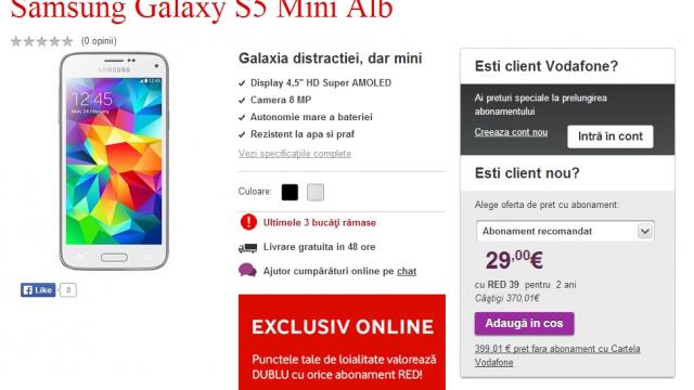 <b>Samsung Galaxy S5 Mini ajunge acum și În oferta Vodafone la un preț de 1.764 lei</b>După ce acum mai bine de două săptămâni, Samsung Galaxy S5 Mini debuta în stocul unor retaileri din România la un preț de aproximativ 1.800 lei, iată că începând de astăzi, &nbsp;modelul Mini al flagshipului Galaxy S5 ajunge și în oferta...