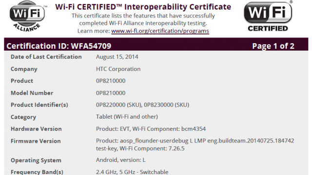 <b>HTC Flounder (Nexus 9) primește certificare pentru conectivitate WiFi</b>O tabletă mult vehiculată de ceva timp este și HTC Flounder, tabletă ce ar putea ajunge pe piață ca un nou produs Nexus, cel mai sugerat fiind un model Nexus 9. Din câte știm, același dispozitiv era cunoscut înainte și sub denumirea de...