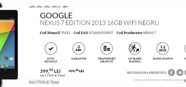 <b>Tableta Google Nexus 7 16 GB WiFi disponibilă acum la un super-preț de doar 399 lei prin QuickMobile.ro</b>Iată că astăzi, o tabletă lansată acum ceva mai bine de un an pe piață, și anume Google Nexus 7, este disponibilă spre achiziție la un super-preț de doar 399 lei prin intermediul celor de la QuickMobile.ro. Acest model vine la pachet cu 16 GB...