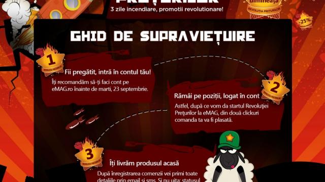<b>eMAG pregătește campania de reduceri Revoluția Prețurilor; trei zile cu promoții revoluționare Începând de mâine!</b>Astăzi, eMAG, unul dintre cei mai mari retaileri de pe piața românească, anunță lansarea unei campanii de reduceri specială denumită Revoluția Prețurilor, aceasta urmând să se desfășoare timp de 3 zile începând de mâine, moment în care...