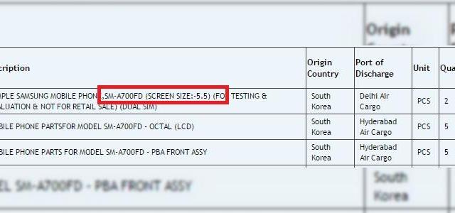 <b>Încă un model Samsung din Seria A ajunge pe web; Samsung SM-A700 (Galaxy A7) e un handset dual SIM cu ecran de 5.5 inch</b>După Samsung Galaxy A5, iată că azi aflăm detalii despre Samsung Galaxy A7, ajuns pe web sub forma unui device cu nume de cod SM-A700. Acesta a fost listat de către Zauba.com, un importator și exportator din India. &nbsp; Avem de-a face cu un...