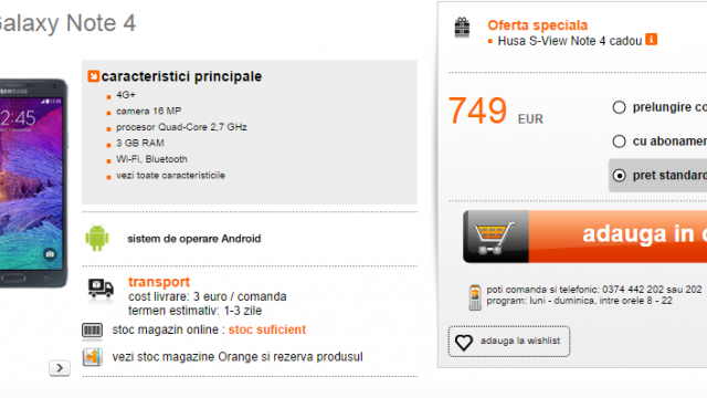 <b>Samsung Galaxy Note 4 disponibil la precomandă prin Orange la un preț de 3.300 lei</b>După ce acum câteva zile aflam că Samsung Galaxy Note 4 este disponibil și la Orange prin intermediul unui program de precomenzi, astăzi aruncăm o privire mai detailată asupra prețurilor practicate de către operatorul portocaliu la diverse...