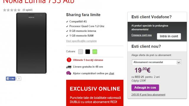 <b>Nokia Lumia 735 poate fi achiziționat Începând de astăzi prin intermediul Vodafone</b>După cum observăm în ultimul timp, nu doar retailerii de pe piața locală sunt cei care aduc rapid noi terminale în stoc, ci și operatorii. Un astfel de exemplu este și Vodafone, companie ce începând de astăzi comercializează smartphone-ul...