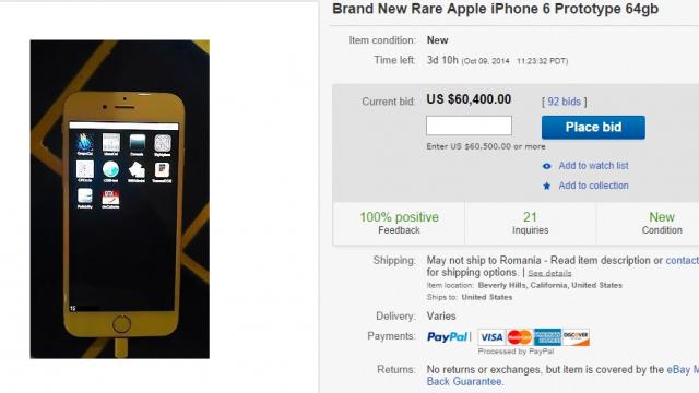 <b>Un prototip iPhone 6 ajunge În cadrul unei licitații pe eBay; prețul depășește suma de 60.000 $</b>Printre produsele obișnuite ce se vând pe eBay, uneori mai apar și terminale ce atrag ca un magnet atenția fanilor unui brand în cauză. Un astfel de exemplu este un prototip al lui iPhone 6, device ce a strâns până în acest moment peste 90 de...