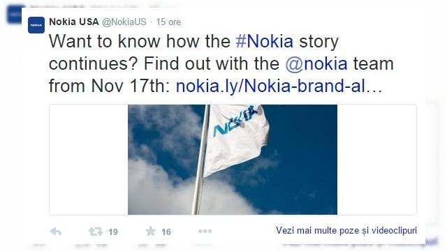 <b>Povestea Nokia continuă; un anunț misterios este programat pentru data de 17 noiembrie</b>Deși acum ceva timp Microsoft a anunțat oficial faptul că terminalele din gama Lumia nu vor mai purta logo-ul Nokia, ci doar acele device-uri de tip feature-phone, iată că astăzi prin intermediul contului oficial de Twitter al companiei finlandeze...